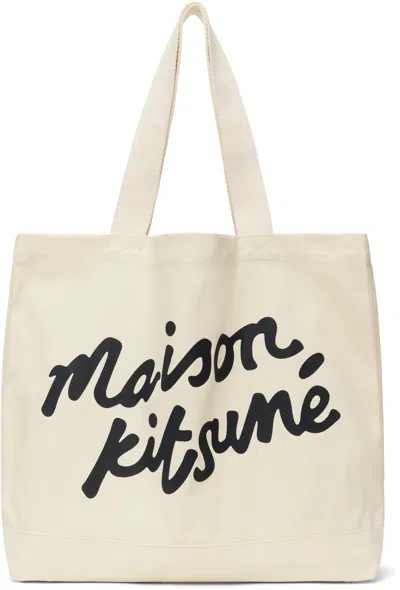 MAISON KITSUNÉ OFF-WHITE 'MAISON KITSUNÉ' HANDWRITING TOTE