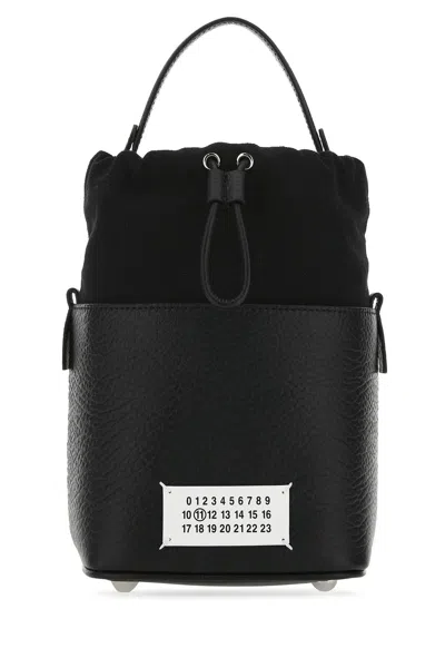 MAISON MARGIELA BLACK LEATHER AND CANVAS MINI 5AC BUCKET BAG