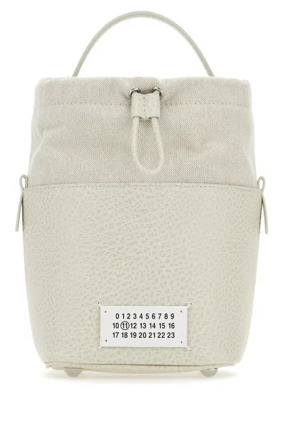 MAISON MARGIELA CHALK LEATHER AND CANVAS MINI 5AC BUCKET BAG