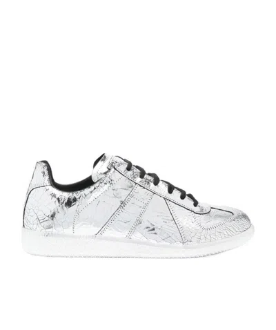 MAISON MARGIELA METALLIC LEATHER LOW-TOP SNEAKERS