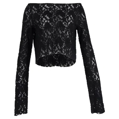 MAISON MARGIELA MM6 MAISON MARGIELA LACE PATTERN BATEAU NECKLINE CROP TOP IN BLACK POLYAMIDE