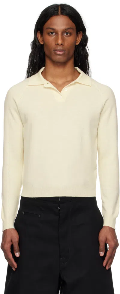 MAISON MARGIELA OFF-WHITE WOOL POLO