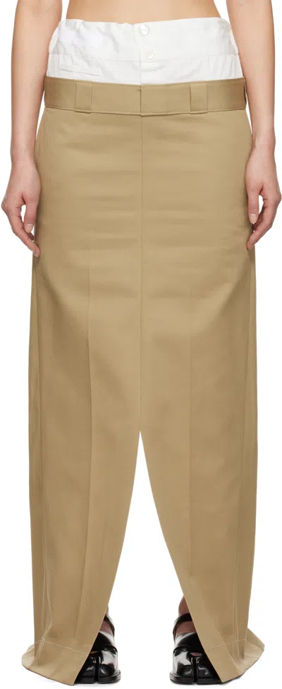 MAISON MARGIELA TAN COTTON TWILL MAXI SKIRT