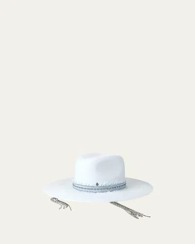 MAISON MICHEL ELIZA FEDORA WITH EMBELLISHED DENIM BAND