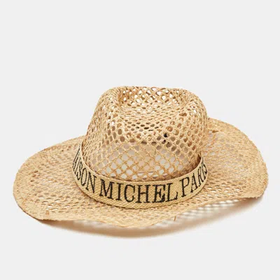 MAISON MICHEL PARIS BEIGE STRAW SUN HAT M