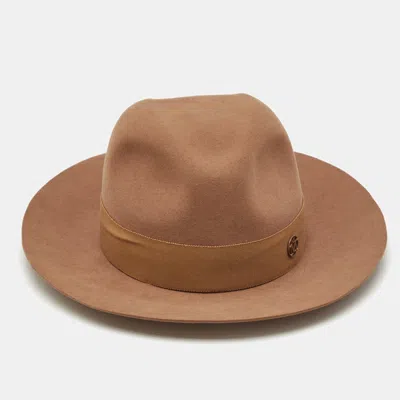 MAISON MICHEL PARIS CAMEL BROWN FELT HENRIETTA FEDORA HAT M