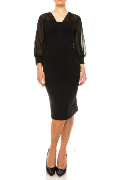 MAISON TARA LONG SLEEVE EMPIRE WAIST DRESS IN BLACK