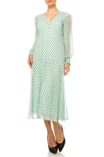 MAISON TARA LONG SLEEVE EMPIRE WAIST MAXI DRESS IN SEAFOAM BLACK