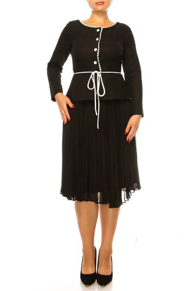 MAISON TARA ONE-PIECE JACKET & SKIRT BELTED DRESS IN BLACK IVORY