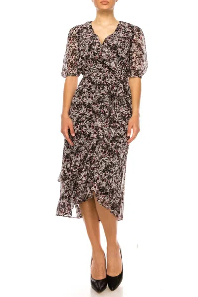 MAISON TARA SHORT SLEEVE MULTILAYERED RUFFLE DRESS IN PINK MULTI