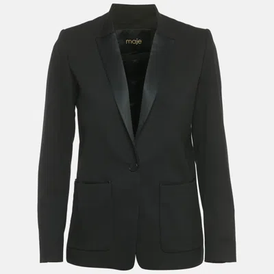 MAJE BLACK CREPE & SILK TRIM SINGLE BREASTED BLAZER S