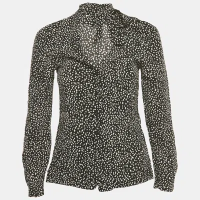 MAJE BLACK PRINTED CREPE NECK TIE DETAIL TOP S