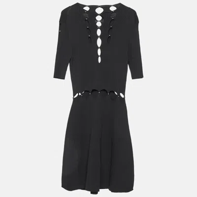 MAJE BLACK RIB KNIT CUT-OUT BEADED MINI DRESS M