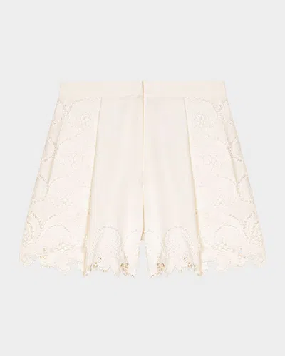 MAJE ITELA EMBROIDERED LINEN-BLEND SHORTS