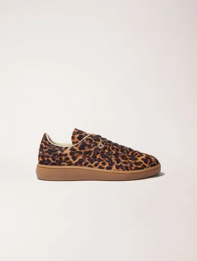 MAJE LEOPARD PRINT LEATHER TRAINERS