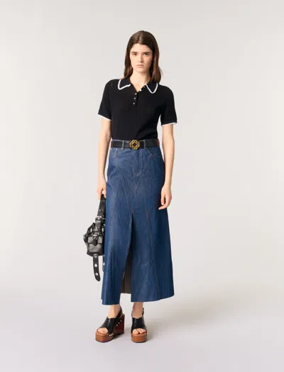 MAJE POINTELLE KNIT POLO SHIRT