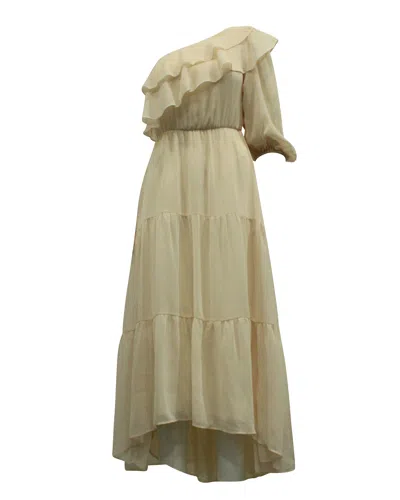 MAJE RACHA ONE SHOULDER MIDI DRESS IN PINK POLYESTER