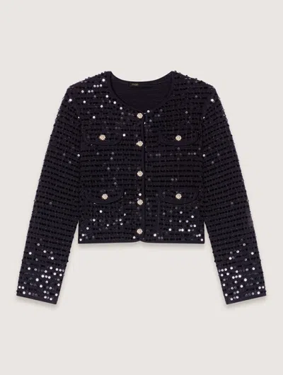 MAJE SEQUIN CROPPED CARDIGAN