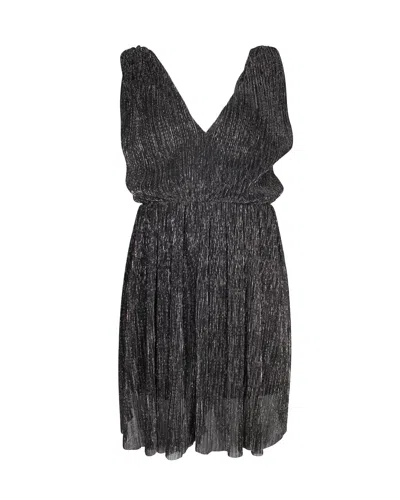 MAJE SLEEVELESS V-NECK ROMPER IN METALLIC BLACK POLYESTER