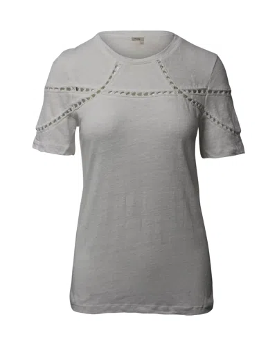 MAJE TURAN LACE INSERTS T-SHIRT IN WHITE LINEN