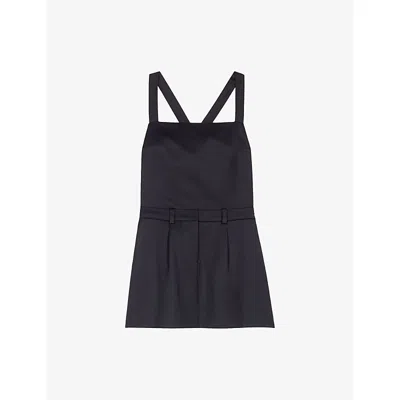 MAJE WOMENS NAVY PINAFORE-STRAP SQUARE-NECK STRETCH-WOVEN MINI DRESS