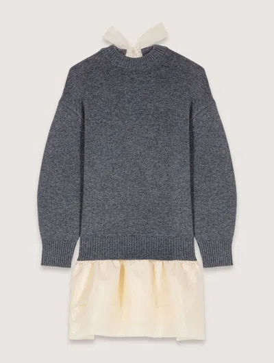 MAJE WOOL AND ORGANZA DUAL-FABRIC DRESS