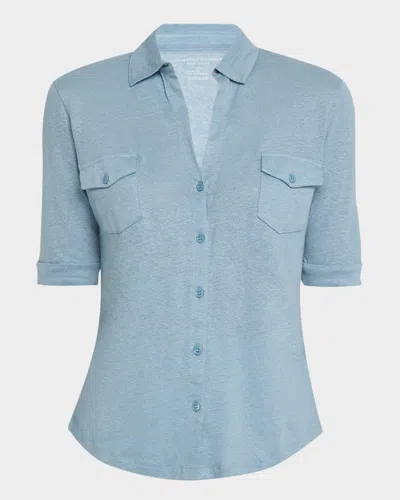 MAJESTIC STRETCH LINEN 3/4-SLEEVE POCKET SHIRT