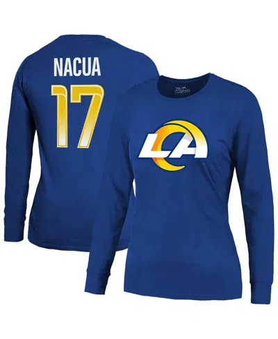 MAJESTIC WOMEN'S PUKA NACUA ROYAL LOS ANGELES RAMS PLAYER NAME NUMBER LONG SLEEVE T-SHIRT