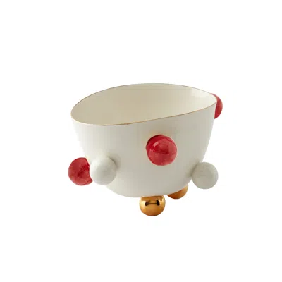 MAJI ATELIER GOLD / NEUTRALS / RED COSMOS PORCELAIN BOWL LARGE, GOLD-RED DETAIL