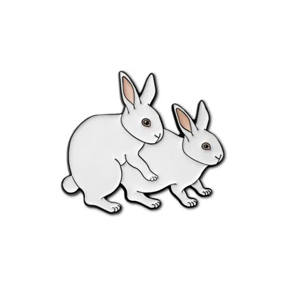 MAKE HEADS TURN WOMEN'S BLACK / WHITE ENAMEL PIN LOVE IS IN THE AIR BUNNIES - WHITE