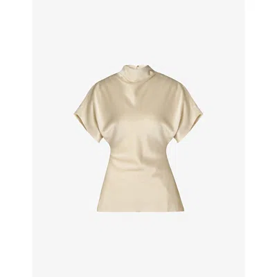 MALINA WOMENS VANILLA OTILIA DRAPED SHORT-SLEEVE SATIN BLOUSE