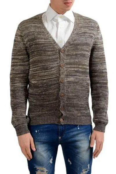 MALO MALO HERREN LEINEN SEIDE BRAUNE STRICKJACKE PULLOVER GRÖSSE XS S M