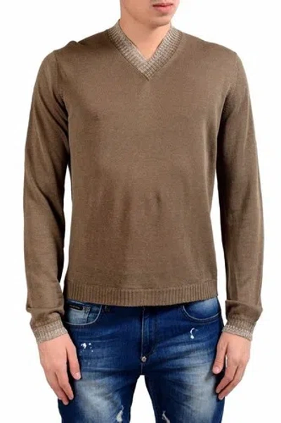 MALO MALO V-AUSSCHNITT LEINEN SEIDE HERREN LICHT PULLOVER BROWN GRÖSSE XS S M L XL