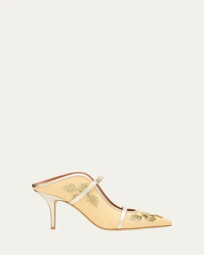 MALONE SOULIERS MAUREEN RAFFIA DUAL-BAND MULE PUMPS