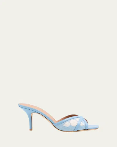 MALONE SOULIERS PERLA RAFFIA LEATHER STILETTO SLIDE SANDALS