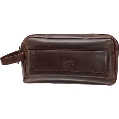 MANCINI MANCINI TWO COMPARTMENT LEATHER TRAVEL DOPP KIT