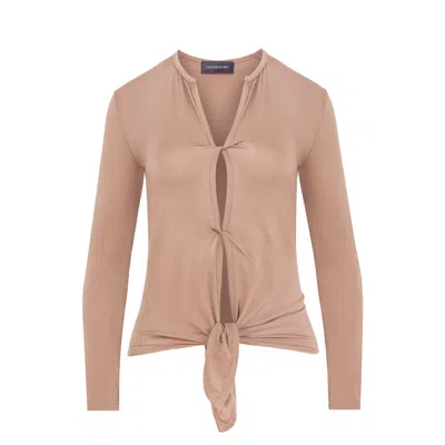 MANDRAGORA WOMEN'S BROWN / NEUTRALS VISCOSE CAPPUCCINO TOP WITH WOVEN OPENINGS  - PARFO