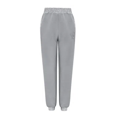 MANDRAGORA WOMEN'S GREY COTTON SWEATPANTS WITH JACQUARD DETAILING - LANTRE
