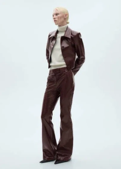 MANGO SNAKE-EFFECT FLARED TROUSERS BURGUNDY