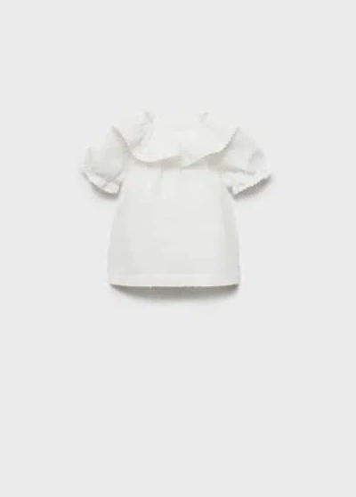 MANGO BABY RUFFLE NECK BLOUSE OFF WHITE