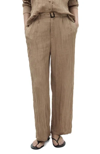 MANGO MANGO BELTED TEXTURED WIDE LEG PANTS