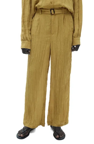 MANGO MANGO BELTED TEXTURED WIDE LEG PANTS