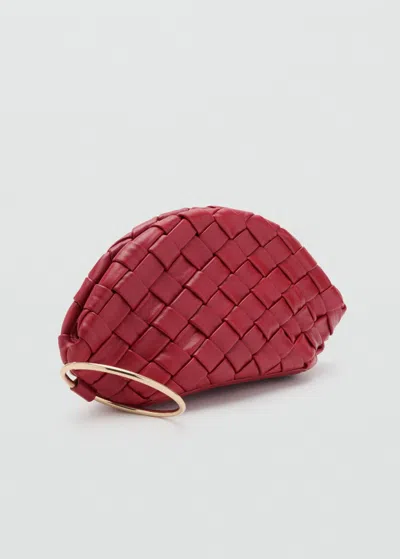 MANGO BRAIDED LEATHER CLUTCH BAG RED