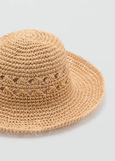 MANGO CHAPEAU EN FIBRE NATURELLE AVEC DÉTAILS AJOURÉS ÉCRU - FEMME - TAILLE UNIQUE - MANGO