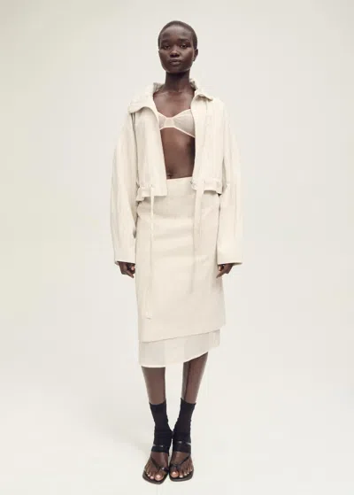 MANGO COMBINED LINEN-BLEND MIDI-SKIRT LIGHT/PASTEL GREY
