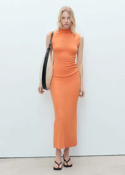 MANGO ROBE DRAPÉE À COL MONTANT ORANGE - FEMME - L - MANGO