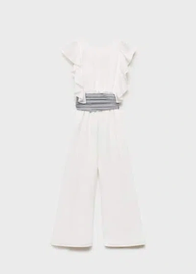 MANGO FRILLED LONG JUMPSUIT WHITE