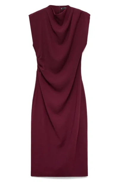 MANGO MANGO GATHERED CREPE MIDI DRESS