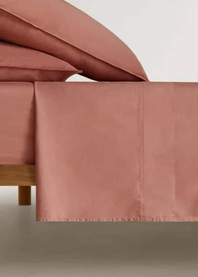 MANGO HOME DRAP PLAT COTON SATIN LAVÉ DOUBLE SURPIQÛRE LIT 150/160 CM ROUGE-ORANGÉ - HOME - LIT 150/160 CM - MA