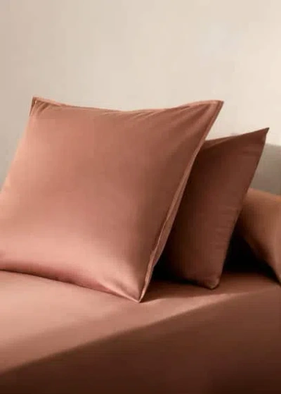 MANGO HOME DEUX TAIES D'OREILLER EN COTON ET SATIN LAVÉ DOUBLE SURPIQÛRE 60X60 CM ROUGE-ORANGÉ - HOME - 60X60CM